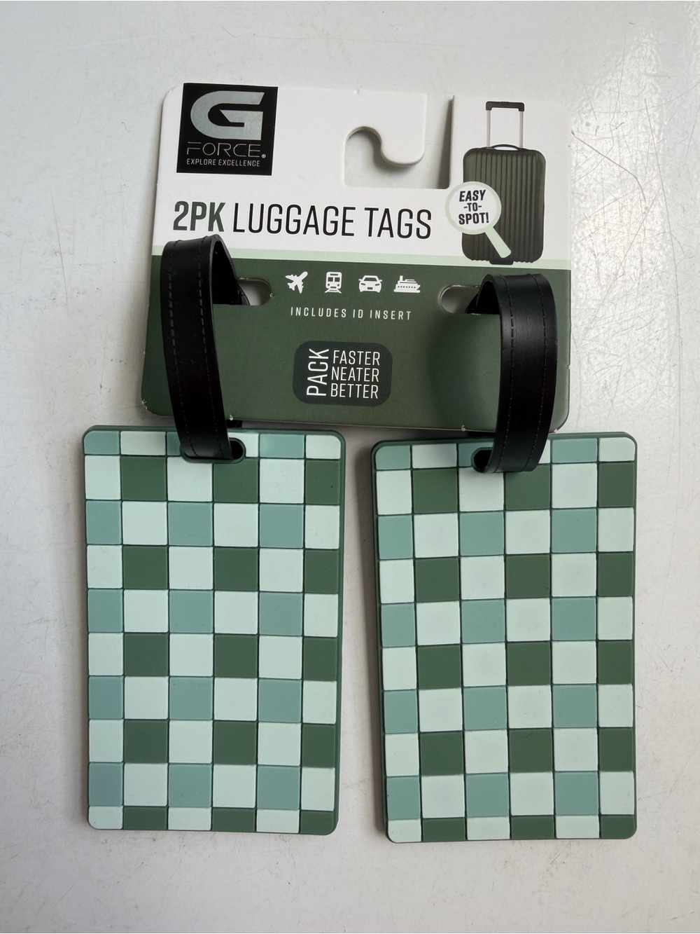 G-Force 2PK Green Checkered Luggage Tags ✈️